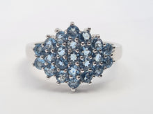 Cargar imagen en el visor de la galería, A7697: Vintage &amp; Rare: 9ct White Gold 23 Blue Aquamarines geometric Set Cocktail Ring- a sensation
