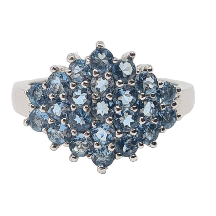 6105: Vintage & Rare: 9ct White Gold 23 Blue Aquamarines geometric Set Cocktail Ring
