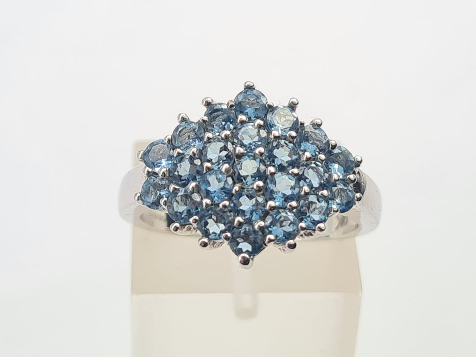 6105: Vintage & Rare: 9ct White Gold 23 Blue Aquamarines geometric Set Cocktail Ring