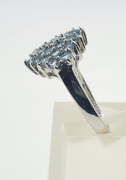 6105: Vintage & Rare: 9ct White Gold 23 Blue Aquamarines geometric Set Cocktail Ring