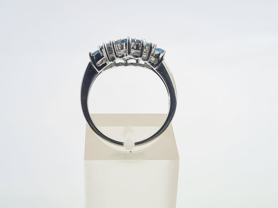 6105: Vintage & Rare: 9ct White Gold 23 Blue Aquamarines geometric Set Cocktail Ring