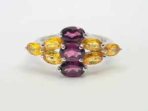 7700: Vintage: 9ct Gold Yellow Sapphires Mulberry Purple Tourmalines Cocktail Ring- WOW