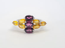 Load image into Gallery viewer, 7700: Vintage: 9ct Gold Yellow Sapphires Mulberry Purple Tourmalines Cocktail Ring- WOW
