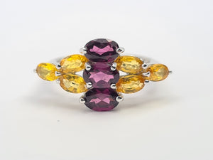 7700: Vintage: 9ct Gold Yellow Sapphires Mulberry Purple Tourmalines Cocktail Ring- WOW