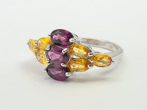 7700: Vintage: 9ct Gold Yellow Sapphires Mulberry Purple Tourmalines Cocktail Ring- WOW