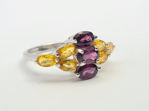 7700: Vintage: 9ct Gold Yellow Sapphires Mulberry Purple Tourmalines Cocktail Ring- WOW