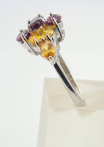 7700: Vintage: 9ct Gold Yellow Sapphires Mulberry Purple Tourmalines Cocktail Ring- WOW