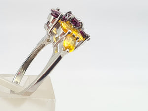 7700: Vintage: 9ct Gold Yellow Sapphires Mulberry Purple Tourmalines Cocktail Ring- WOW