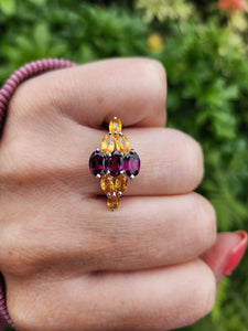 7700: Vintage: 9ct Gold Yellow Sapphires Mulberry Purple Tourmalines Cocktail Ring- WOW