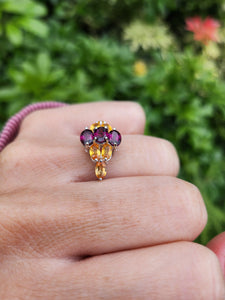 7700: Vintage: 9ct Gold Yellow Sapphires Mulberry Purple Tourmalines Cocktail Ring- WOW