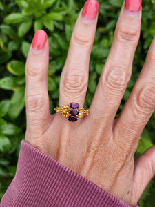 7700: Vintage: 9ct Gold Yellow Sapphires Mulberry Purple Tourmalines Cocktail Ring- WOW