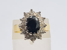 Load image into Gallery viewer, 7705: Vintage: (1973) 18ct Gold Australian Blue Sapphire 12 Diamonds Diana Cluster- 51 years old, fine example
