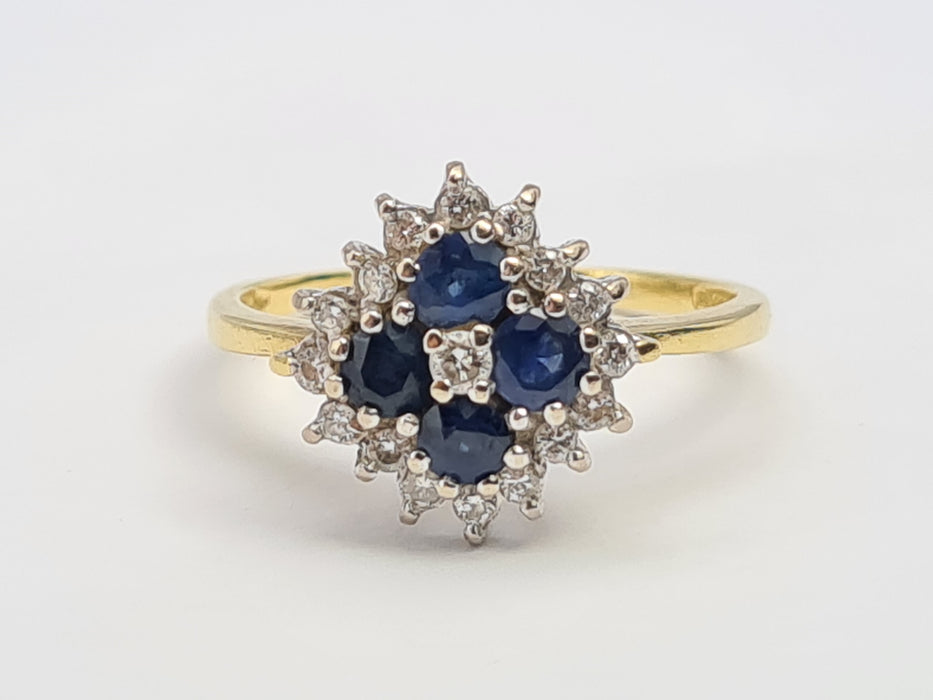 6142 Vintage 18ct Gold French Blue Sapphires Diamonds Geometric Set Ring