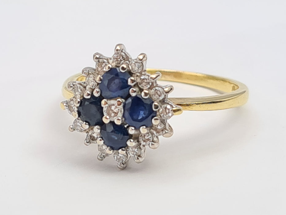 6142 Vintage 18ct Gold French Blue Sapphires Diamonds Geometric Set Ring