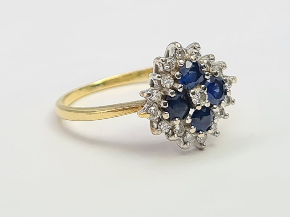 6142 Vintage 18ct Gold French Blue Sapphires Diamonds Geometric Set Ring