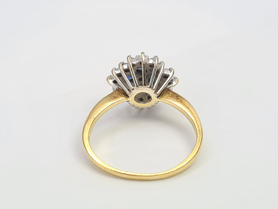 6142 Vintage 18ct Gold French Blue Sapphires Diamonds Geometric Set Ring