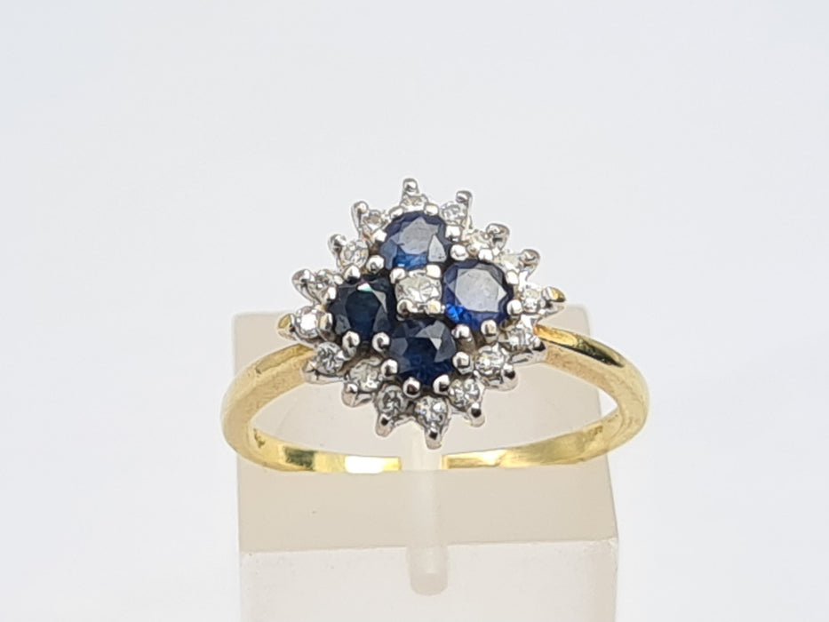 6142 Vintage 18ct Gold French Blue Sapphires Diamonds Geometric Set Ring