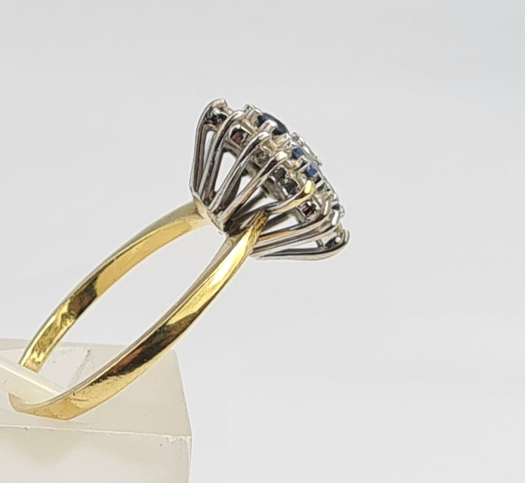 6142 Vintage 18ct Gold French Blue Sapphires Diamonds Geometric Set Ring