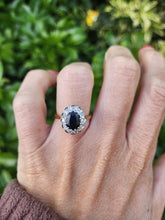 Load image into Gallery viewer, A7656: Vintage; 18ct Gold French Blue Sapphire 14 Diamonds Cluster Ring-neat, petite, sparkly
