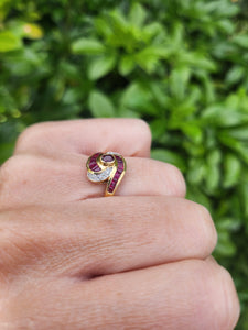 A7648: Vintage: Striking 18ct Gold Ruby Baguette Cut Diamonds Cocktail Ring- Mesmeric sparkle