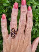 Load image into Gallery viewer, A7643: Antique: Art Deco 18ct Gold 13 Garnets Geometric Statement Ring- rich red hues
