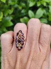 Load image into Gallery viewer, A7643: Antique: Art Deco 18ct Gold 13 Garnets Geometric Statement Ring- rich red hues
