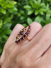 Load image into Gallery viewer, A7643: Antique: Art Deco 18ct Gold 13 Garnets Geometric Statement Ring- rich red hues
