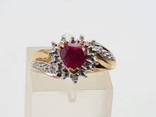 Load image into Gallery viewer, A7726: Vintage: 9ct Gold Heart Cut Ruby Diamonds Dress Ring- cute, sparkly, lovely combination
