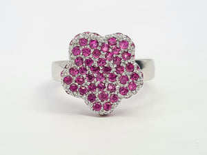 A7737: Vintage: Exquisite 18 White Gold 65 Pink Rubies Cocktail Ring- elegant sophistication