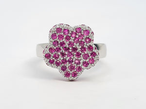 A7737: Vintage: Exquisite 18 White Gold 65 Pink Rubies Cocktail Ring- elegant sophistication