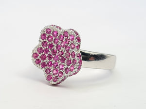 A7737: Vintage: Exquisite 18 White Gold 65 Pink Rubies Cocktail Ring- elegant sophistication