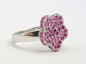 A7737: Vintage: Exquisite 18 White Gold 65 Pink Rubies Cocktail Ring- elegant sophistication