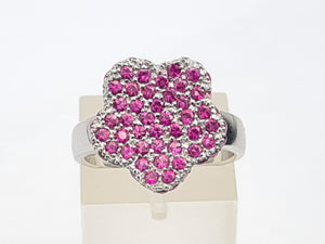 A7737: Vintage: Exquisite 18 White Gold 65 Pink Rubies Cocktail Ring- elegant sophistication