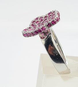 A7737: Vintage: Exquisite 18 White Gold 65 Pink Rubies Cocktail Ring- elegant sophistication