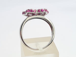 A7737: Vintage: Exquisite 18 White Gold 65 Pink Rubies Cocktail Ring- elegant sophistication