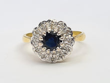 Cargar imagen en el visor de la galería, A7744: Vintage: (1978): 18ct Gold French Blue Sapphire 12 Diamonds Cluster Ring- Super sparkling eye candy
