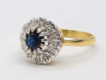 Cargar imagen en el visor de la galería, A7744: Vintage: (1978): 18ct Gold French Blue Sapphire 12 Diamonds Cluster Ring- Super sparkling eye candy
