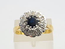 Cargar imagen en el visor de la galería, A7744: Vintage: (1978): 18ct Gold French Blue Sapphire 12 Diamonds Cluster Ring- Super sparkling eye candy
