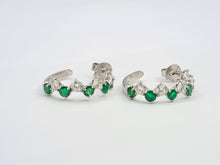 Load image into Gallery viewer, 9042: Vintage (1975) Exceptional 18ct White Gold Emeralds Diamonds Hoop Earrings- Outrageous beauty
