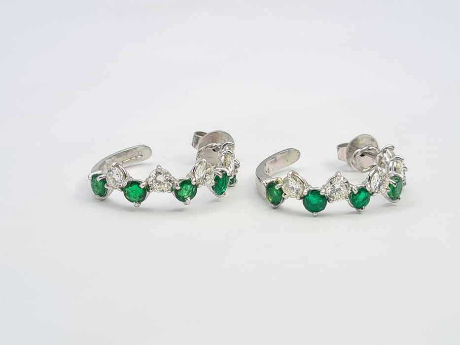 2914: Vintage (1975) Exceptional 18ct White Gold Emeralds Diamonds Hoop Earrings- elegance personified