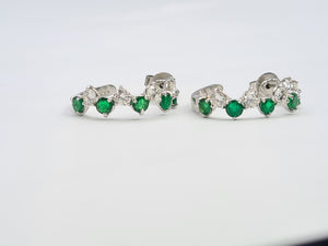 9042: Vintage (1975) Exceptional 18ct White Gold Emeralds Diamonds Hoop Earrings- Outrageous beauty