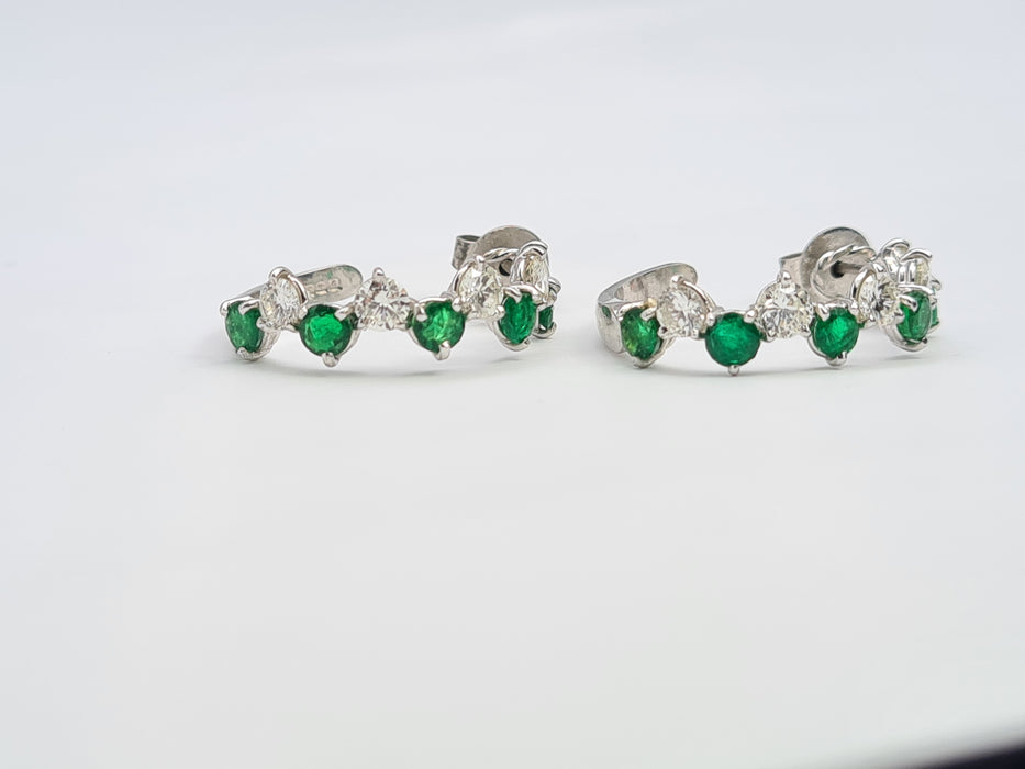 2914: Vintage (1975) Exceptional 18ct White Gold Emeralds Diamonds Hoop Earrings- elegance personified