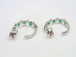 9042: Vintage (1975) Exceptional 18ct White Gold Emeralds Diamonds Hoop Earrings- Outrageous beauty