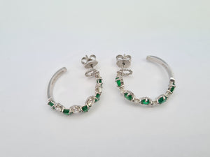 9042: Vintage (1975) Exceptional 18ct White Gold Emeralds Diamonds Hoop Earrings- Outrageous beauty