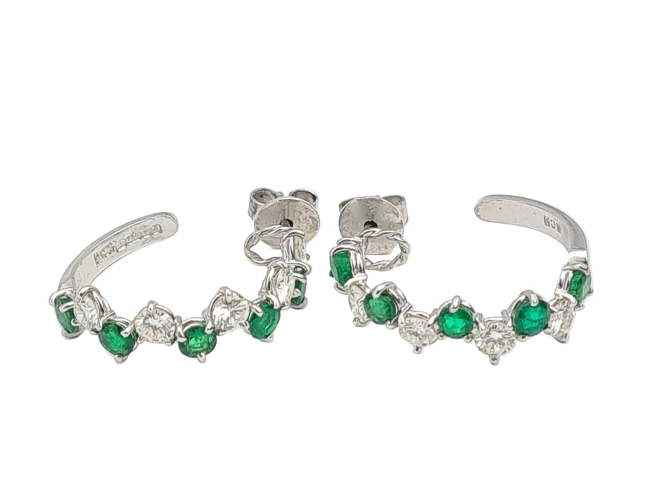 2914: Vintage (1975) Exceptional 18ct White Gold Emeralds Diamonds Hoop Earrings- elegance personified