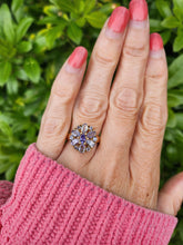 Load image into Gallery viewer, 7667: Vintage &amp; Rare 9ct Gold Mixed Blue Tanzanites Flower Head Ring- exquisite, statement
