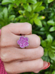 A7737: Vintage: Exquisite 18 White Gold 65 Pink Rubies Cocktail Ring- elegant sophistication