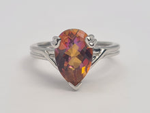 Load image into Gallery viewer, A7665: Vintage: 9ct White Gold Large Pear Cut Mystic Topaz Solitaire- wonderful array of colours
