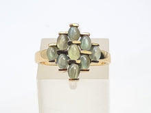 Load image into Gallery viewer, A7761: Vintage: 9ct Gold 9 Chrysoberyl Cats Eyes Geometric Set Ring- a rare find
