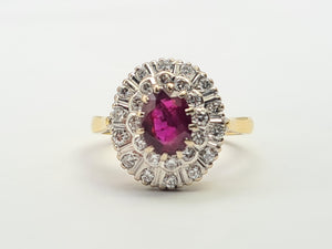 A9046: Vintage; Exceptional 18ct Gold Ruby Diamonds Double Halo Cluster- total eye candy